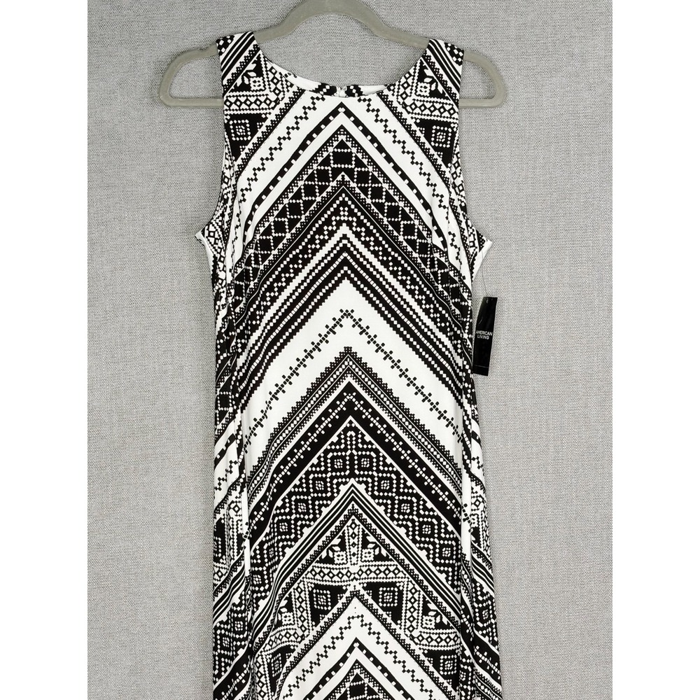 American Living Dress Womens 10 Black White Geometric Maxi Stretch Beachy Boho - Picture 2 of 9